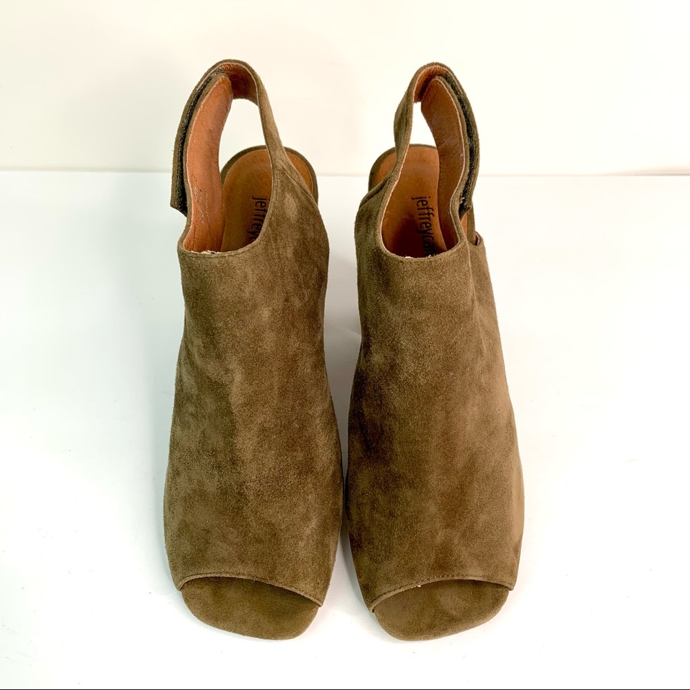 Anthropologie Jeffrey Campbell Baltimore Peep Toe Suede Ankle Booties Olive Sz 7 - Picture 2 of 10